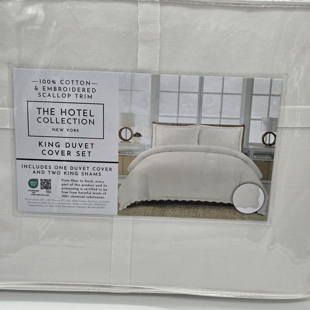 Hotel Collection Duvet Set KING White Embroidered Scalloped Trim Cotton CRISP WH - Picture 5 of 5